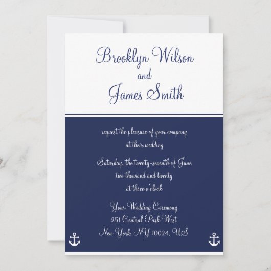 Invitations de mariage nautique bleu marine (Devant)
