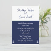 Invitations de mariage nautique bleu marine (Debout devant)
