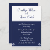 Invitations de mariage nautique bleu marine (Devant / Derrière)
