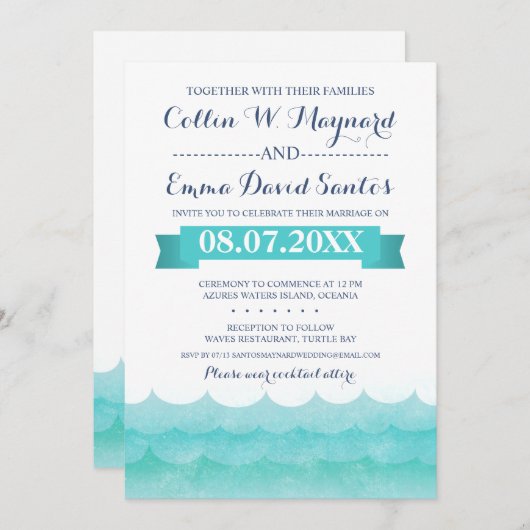 Invitations de mariage nautique en mer (Devant / Derrière)