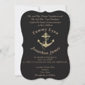 Invitations de mariage nautique en or et noir (Devant)