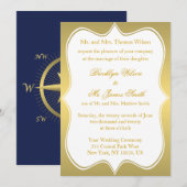 Invitations de mariage nautique Gold Compass (Devant / Derrière)