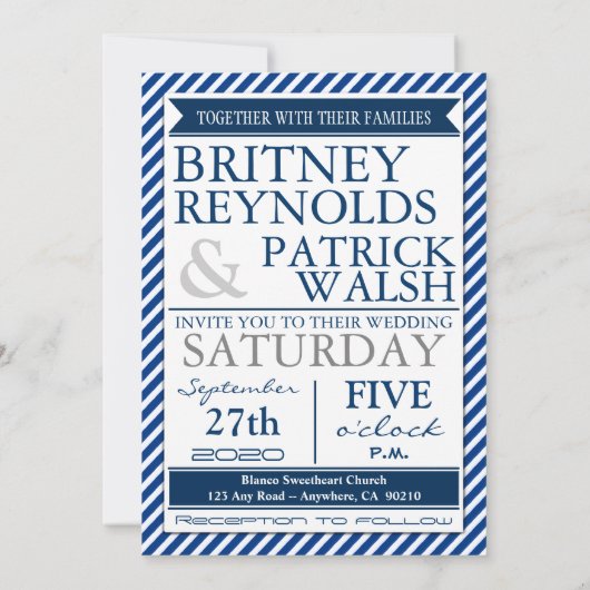 Invitations de mariage nautique gris blanc bleu de (Dos)