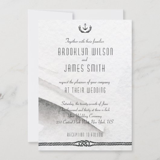 Invitations De Mariage Nautique Gris Et Blanc (Devant)