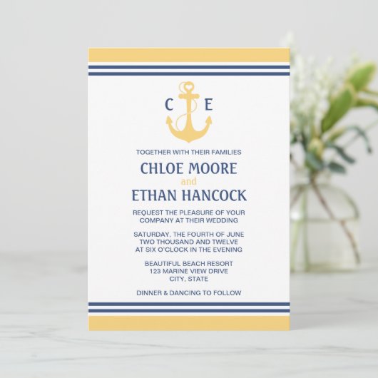 Invitations De Mariage Nautique Jaune (Debout devant)