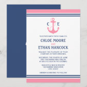 Invitations de mariage nautique rose (Devant / Derrière)