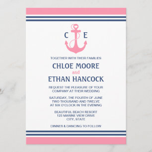 Invitations de mariage nautique rose