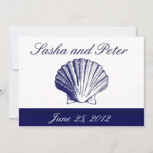 Invitations de mariage Navy Blue Shell Beach (Devant)