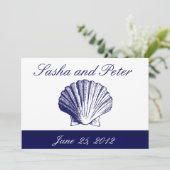 Invitations de mariage Navy Blue Shell Beach (Debout devant)