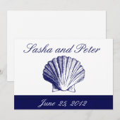 Invitations de mariage Navy Blue Shell Beach (Devant / Derrière)