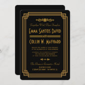 Invitations de mariage noir Art déco simple (Devant / Derrière)