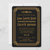 Invitations de mariage noir Art déco simple (Devant)