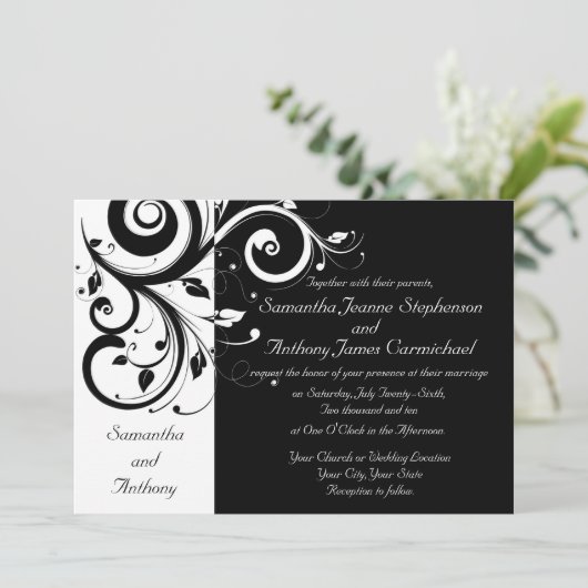 Invitations de mariage noir + blanc inverse (Debout devant)