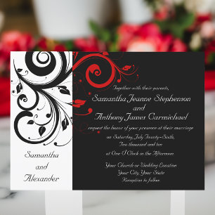 Invitations de mariage noir/blanc/rouge inverse