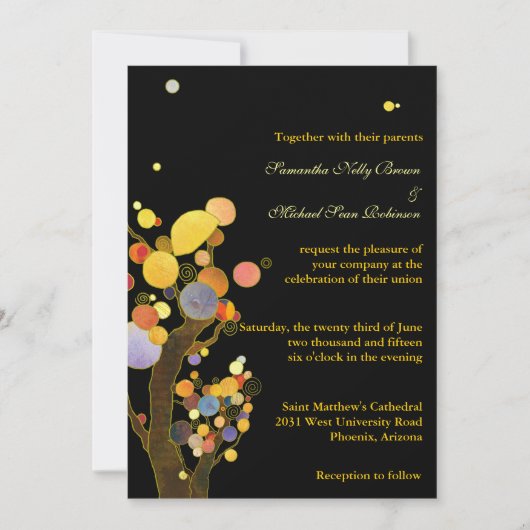 Invitations de mariage noir des arbres fantasques (Devant)