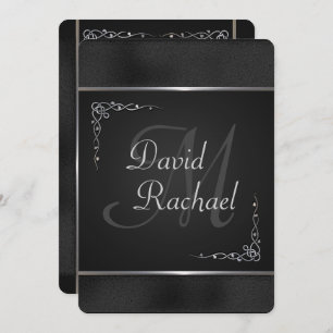 Invitations de mariage noir et argent Premium