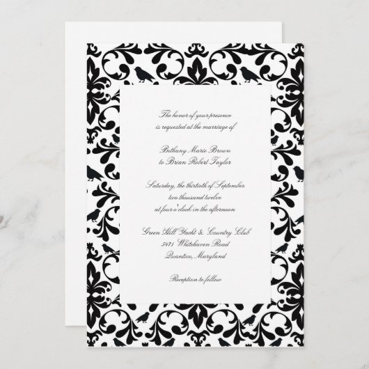 Invitations de mariage noir et blanc (Devant / Derrière)