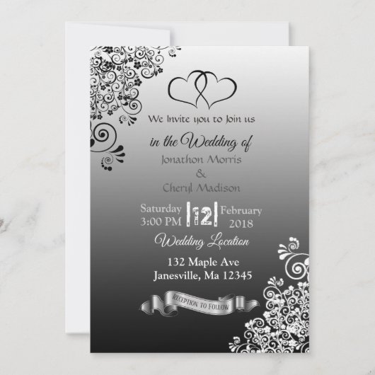 Invitations de mariage noir et blanc (Devant)
