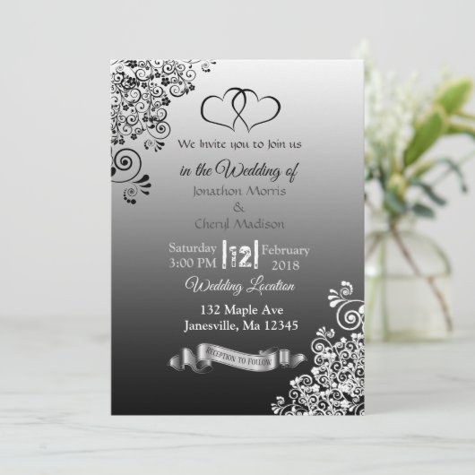 Invitations de mariage noir et blanc (Debout devant)