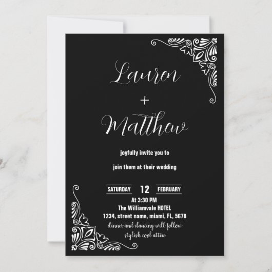 Invitations de mariage noir et blanc (Devant)