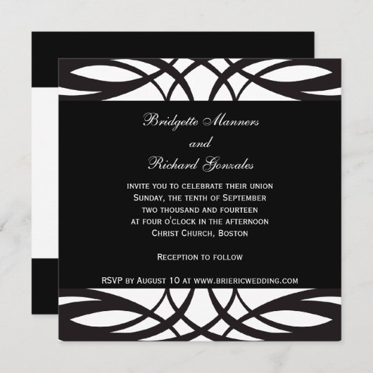 Invitations de mariage noir et blanc Art déco (Devant / Derrière)