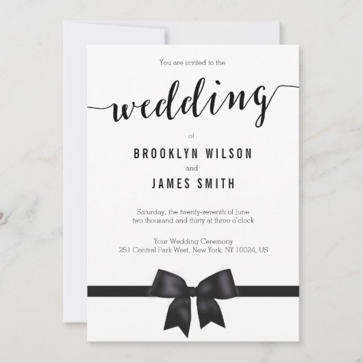 Invitations De Mariage Noir Et Blanc Avec Bow (Devant)