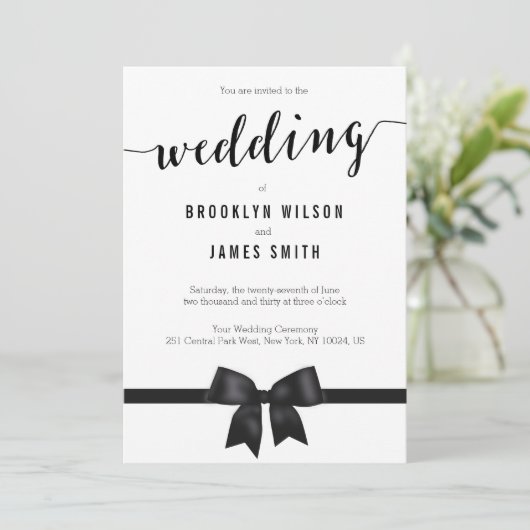 Invitations De Mariage Noir Et Blanc Avec Bow (Debout devant)