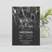 Invitations de mariage noir et Marbre blanc modern (Debout devant)
