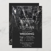 Invitations de mariage noir et Marbre blanc modern (Devant / Derrière)