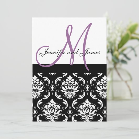 Invitations de mariage Nom de monogramme violet Da (Debout devant)