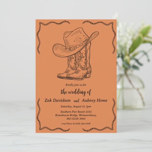 Invitations de mariage occidental boho moderne (Debout devant)