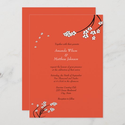 Invitations de mariage orange (Devant / Derrière)