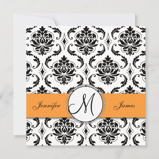 Invitations de mariage orange de Damas noir (Devant)