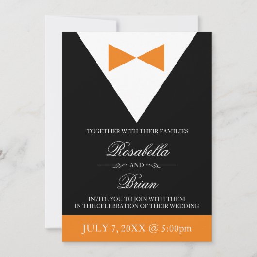 Invitations de mariage orange et noir| Fall Tuxedo (Devant)