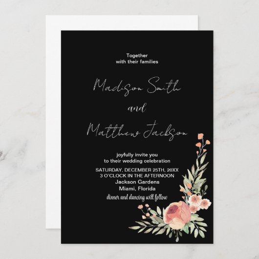 Invitations de mariage Orange Floral (Devant / Derrière)