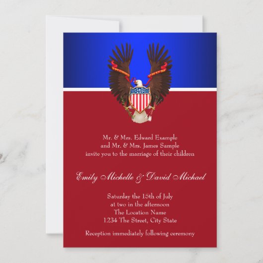 Invitations de mariage patriotique rouge, blanc et (Devant)