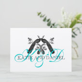 Invitations de mariage Peacocks Monogramme Argent (Debout devant)