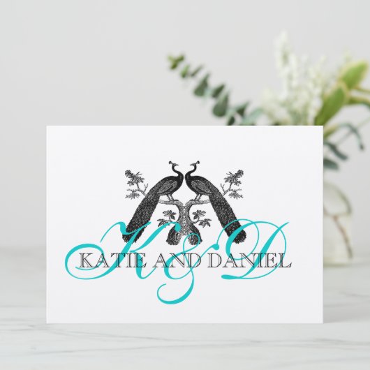 Invitations de mariage Peacocks Monogramme Argent (Debout devant)