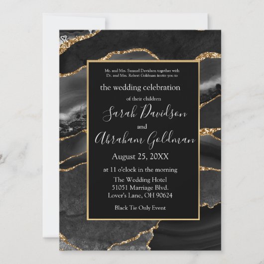 Invitations de mariage personnalisées Black Gold F (Devant)