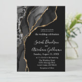 Invitations de mariage personnalisées Black Gold F (Debout devant)