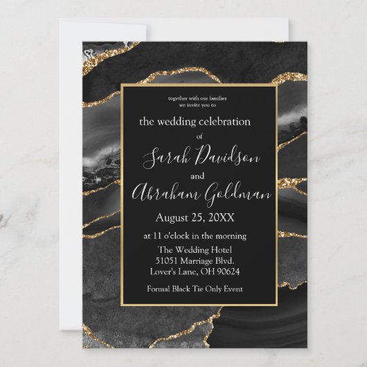 Invitations de mariage personnalisées Black Gold F (Devant)