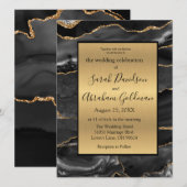 Invitations de mariage personnalisées Black Gold F (Devant / Derrière)