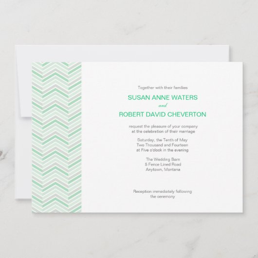 Invitations de mariage personnalisées Mint Chevron (Devant)