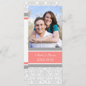 Invitations de mariage photo Coral Grey Damask (Devant / Derrière)