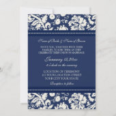 Invitations de mariage photo Crème bleue Damas (Dos)