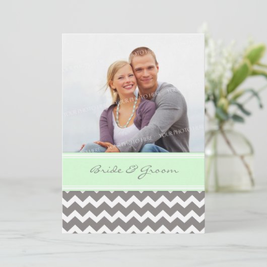 Invitations de mariage photo Gray Mint Chevron (Debout devant)