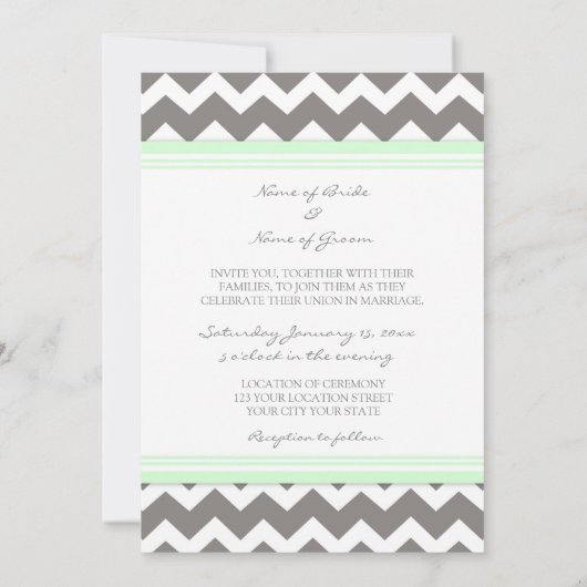 Invitations de mariage photo Gray Mint Chevron (Dos)