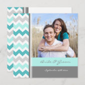 Invitations de mariage photo Grey Turquoise Chevro (Devant / Derrière)