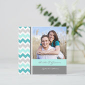 Invitations de mariage photo Grey Turquoise Chevro (Debout devant)