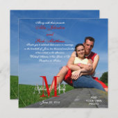 Invitations de mariage photo Monogrammes Blanc rou (Devant / Derrière)